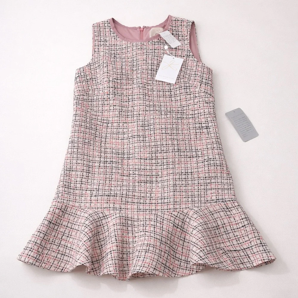 Gal Meets Glam Annika Tweed Dress Pink Boucle Peplum Hem Size 4 NWT - Picture 7 of 14